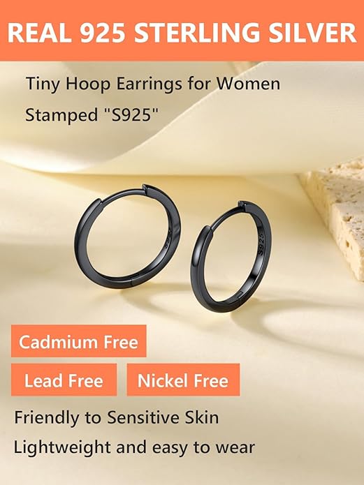 Silvora 925 Sterling Silver Small Hoop Earrings for Women Huggie Earrings Hypoallergenic Cartilage Earrings Tiny Hoops 6mm/8mm/10mm/12mm/14mm/16mm/18mm/20mm