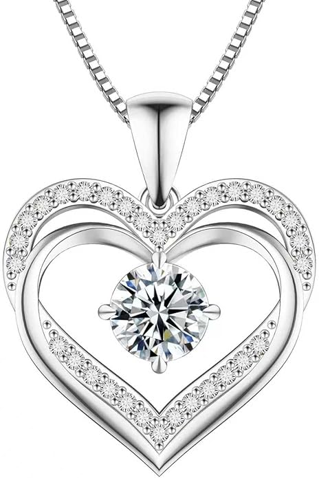 Moissanite Necklace for Women, 1–3 Carat Double Heart Pendant in 925 Sterling Silver, Romantic Love Necklace Gift for Wife or Mom, Anniversary Birthday Mother’s Day Jewelry