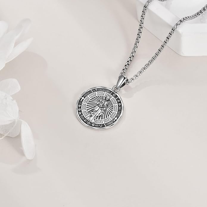 YFN Patron Saint Necklace Sterling Silver Amulet Medal Pendant Religious Protector Jewelry Gifts for Women Men