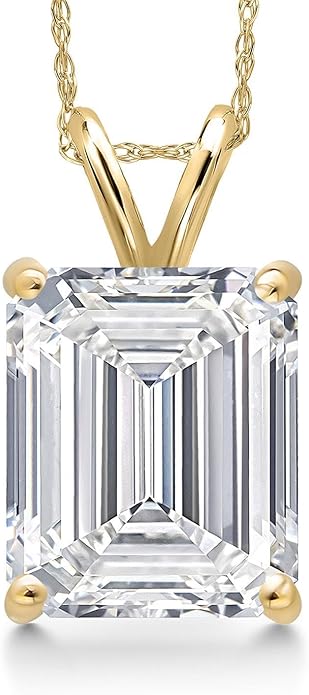 Gem Stone King 1 to 5 Carat 14K Gold IGI Certified Lab Grown Diamond Pendant Necklace For Women | Emerald Cut | E-F Color | VS1-VS2 Clarity | With 18 Inch Gold Chain