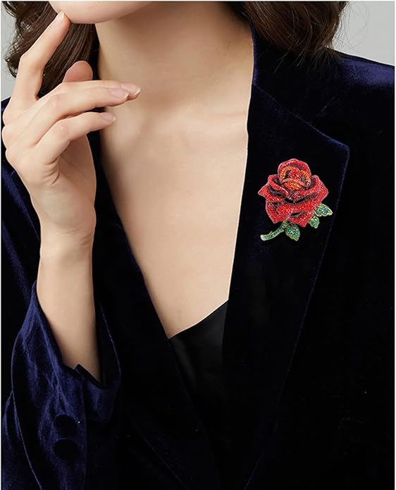 Premium Rose Flower Brooch for Women Red Blue Rhinestone Crystal Rose Brooch Big Flower Lapel Pin Clothing Hat Bag Accessories Wedding Valentine's Day Christmas Jewelry