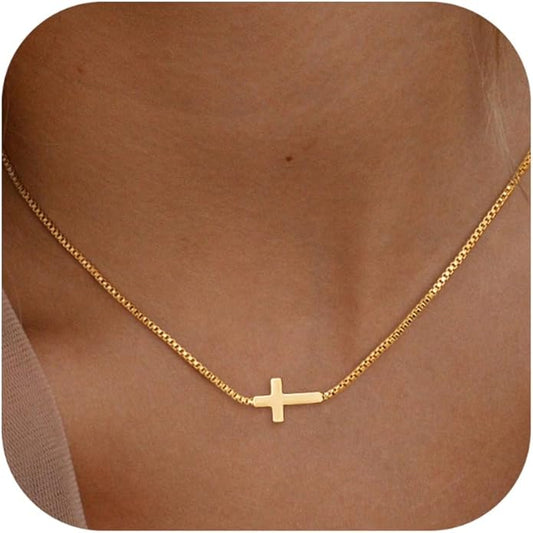 Cross Necklace for Women Dainty 14K Real Silver Gold Plated Layered Cross Pendant Necklace Stack Simple Trendy Cute Charm Choker Necklaces Jewelry Gift for Women Teen Her