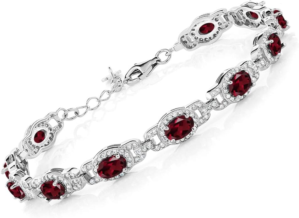 Gem Stone King 7-14 Cttw Oval Gemstone Birthstone Tennis Bracelet For Women | 925 Sterling Silver | Oval 6X4MM | 7 Inch With 1 Inch Extender | Fine Jewelry Gifts for Her Mom Women Wife
