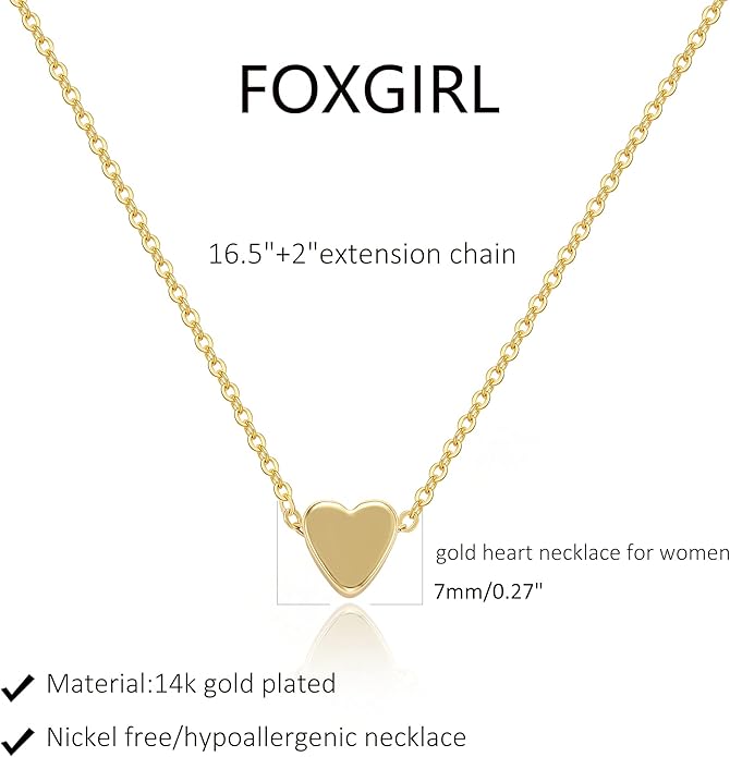 Foxgirl Gold Heart Necklaces for Women 14k Gold Plated Pendant Necklace Simple Cute Necklaces for Women Dainty Layered Choker Necklaces for Women Gold Jewelry for Teen Girls