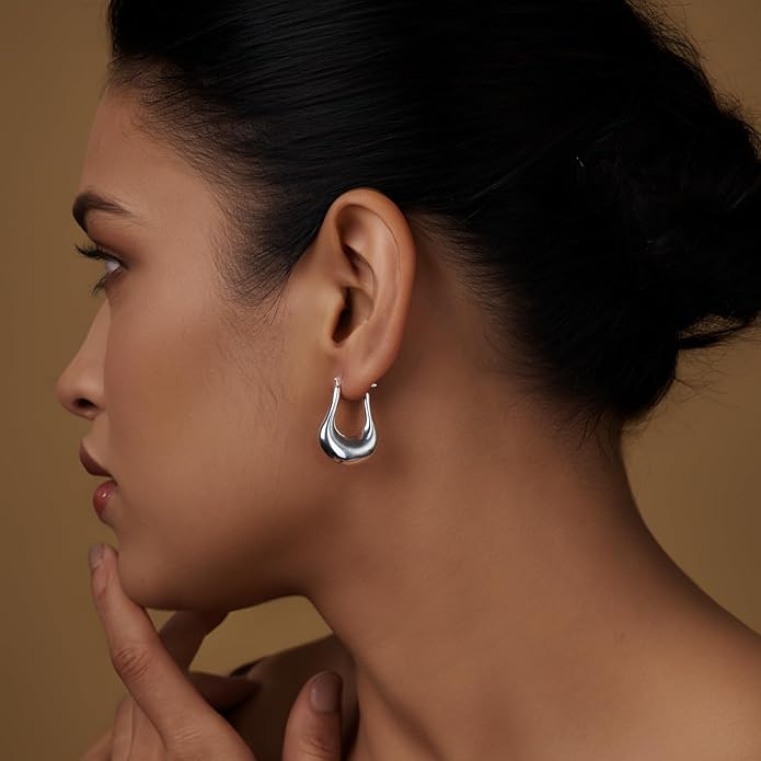 LeCalla 925 Sterling Silver Shrimp Classic Diamond-Cut Light-Weight Hoop Earrings for Women