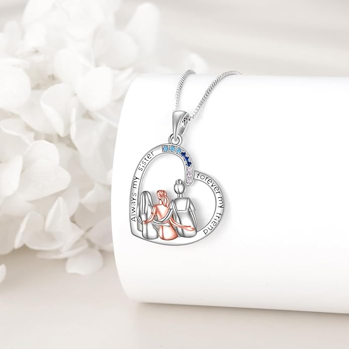 AOBOCO Gifts for Sister 2 3 Sisters Necklace for Women Sterling Silver Sister Crystal Pendant Jewelry Birthday Christmas Gifts for Friend Female Friendship Lasts Forever