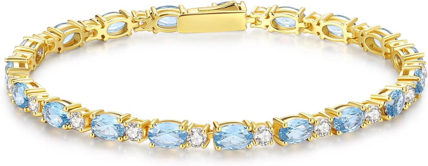 FANCIME 14K Gold Plated Birthstone Bracelets 4mm Sterling Silver Tennis Bracelets Gold Bracelets Birthday Jewelry Gifts for Women 7"