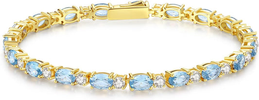 FANCIME 14K Gold Plated Birthstone Bracelets 4mm Sterling Silver Tennis Bracelets Gold Bracelets Birthday Jewelry Gifts for Women 7"