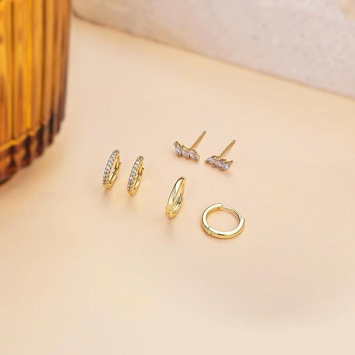 Freekiss 3 Pairs Gold Hoop Earrings Set: Dainty Stud Earrings Trendy Small 14K Gold Plated Hypoallergenic Dangle Cartilage Huggie Hoop Earrings for Women Gold Jewelry for Women Gifts
