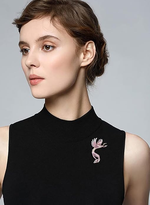 14K Gold Phoenix Brooch with Moissanite and Enamel - Elegant Holiday and Special Event Pin, Ideal Gift for Her, Mythical Bird Design, Women's Luxury Fashion Accessory