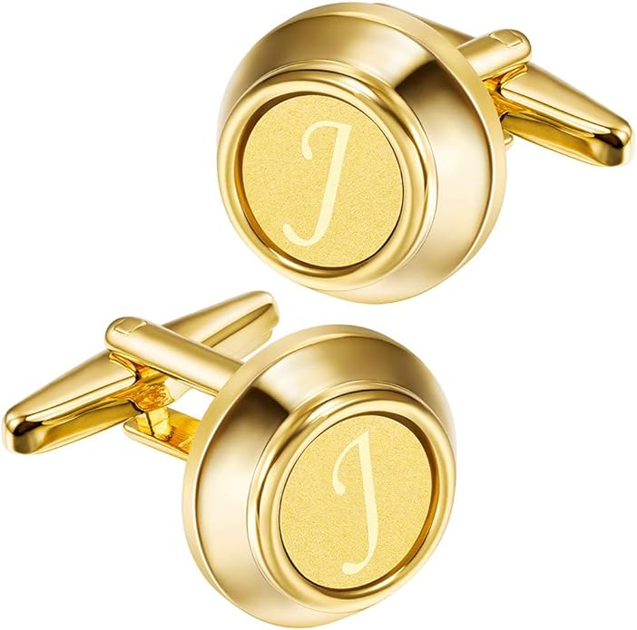 HAWSON 2 inch Tie Clips and Cufflinks Sets for Men A-Z Gold Engraved Letter Cufflinks and Tie Clips Sets for Formal Business Wedding