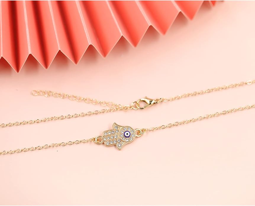 Baydurcan Dainty Evil Eye Necklace and Hamsa Necklace Turkish Blue Eye Hand Pendant Necklace 3pcs Lucky Jewelry Gift for Women