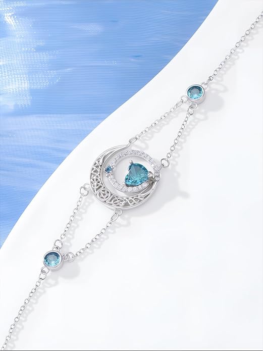 Dorunmo 925 Sterling Silver Moon Heart Birthstone Anklet Bracelets for Women Best Mother's Day Birthday Jewelry for Wife Girlfriend Mom Her