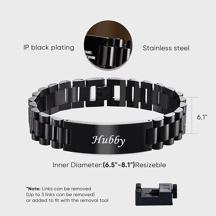 VNOX Masculine Watch Band Stainless Steel Link Bracelet Personalized Jewelry Gift for Men DAD Father Husband Boyfriend