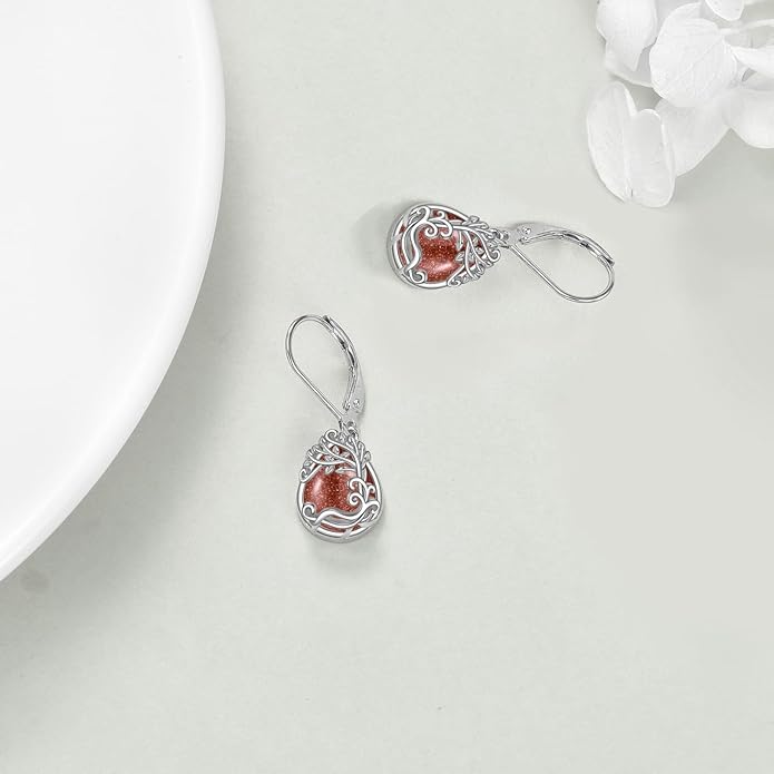 Moonstone Filigree Drop Dangle Teardrop Earrings 925 Sterling Silver Moonstone Leverback Earrings for Women Jewelry Gifts