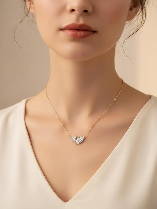 CYW Moissanite/Ruby/Sapphire/Emerald Dainty Pendant Necklace for Women, Novelty Design, Really Authentic Solid 925 Sterling Silver, 16"/18"/20" Adjustable, Birthday Anniversary Valentines Gift