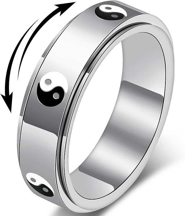Evil Eye Fidget Ring for Women - 18K Gold Plated Stainless Steel Spinner Rings for Anxiety Relief, Ojo Turco Ring Luck Amulet, Turkish Faith Protection Stackable Jewelry Gift for Women Men