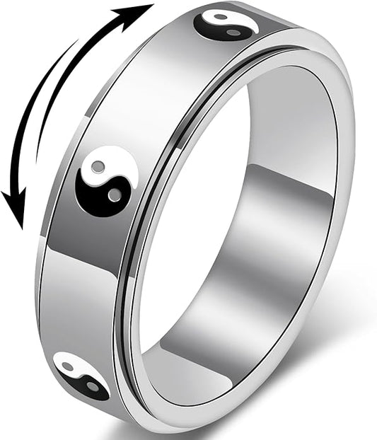 Evil Eye Fidget Ring for Women - 18K Gold Plated Stainless Steel Spinner Rings for Anxiety Relief, Ojo Turco Ring Luck Amulet, Turkish Faith Protection Stackable Jewelry Gift for Women Men
