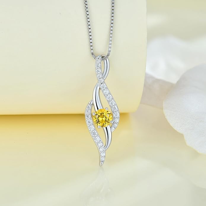 Women Infinity Necklace 925 Sterling Silver Twist Birthstone Pendant with Chain 5A Cubic Zirconia Jewelry