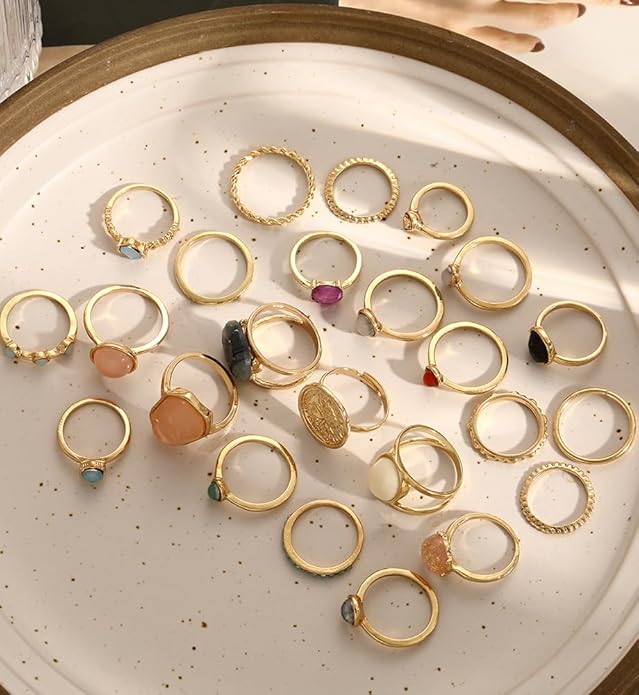 iF YOU 25 Pcs Gold Knuckle Ring Set for Women, Chunky Stackable Finger Midi Rings, Silver Simple Stacking Cute Rings Pack Trendy Stuff Jewelry Gift