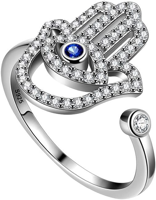 Evil Eye Necklace Evil Eye Hamsa Hand of Fatima Necklace 925 Sterling Silver Fine Jewelry Gifts for Womens White Blue CZ Third Eye Stud Earrings Turkish Eye Ring Hamsa Hand Jewelry Set Gifts Valentine Day Chrismtas Gifts
