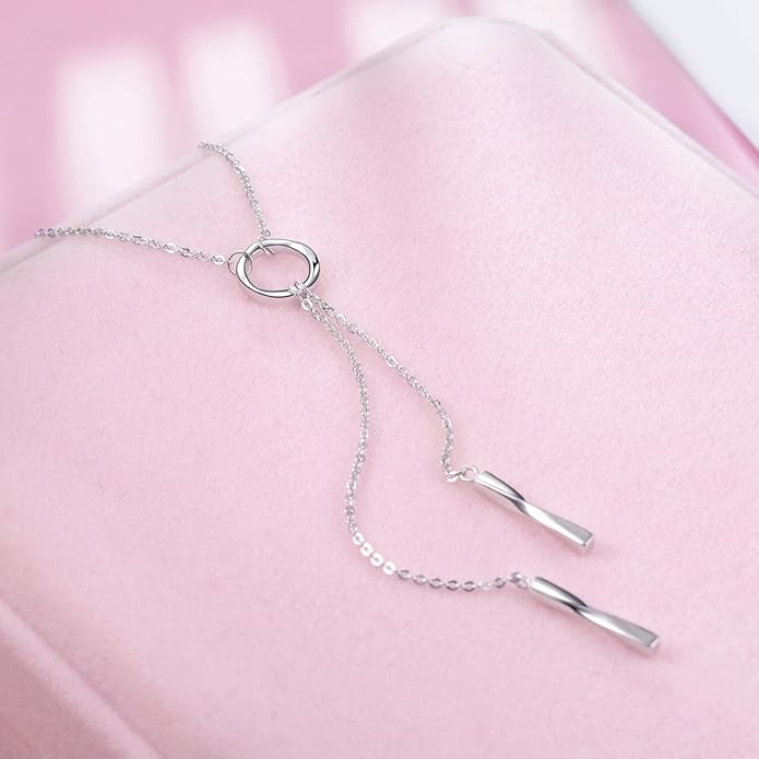 925 Sterling Silver Y Necklaces for Women Lariat Tassel Pendant Minimalist Jewelry Gift for Girls Mom Daughter