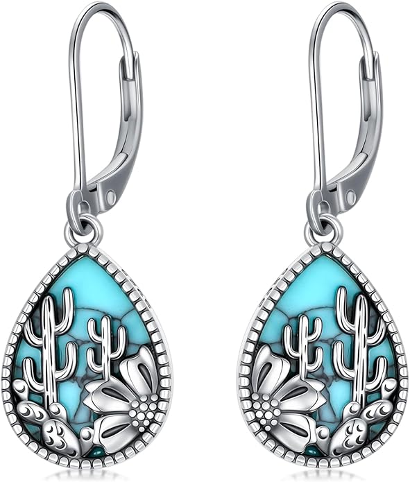 Western Earrings for Women 925 Sterling Silver Turquoise Western Country Dangle Drop Earrings Country Jewelry Gifts for Cowgirl Cowboy