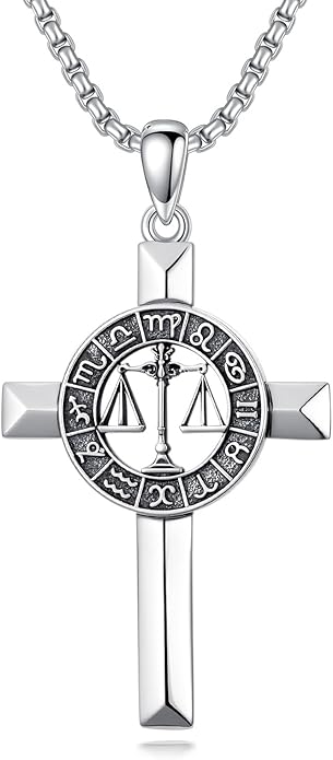 MEIDERBO Cross Zodiac Necklace 925 Sterling Silver 12 Constellation Horoscope Astrology Pendant Necklace Zodiac Sign Jewelry Gifts for Men Women