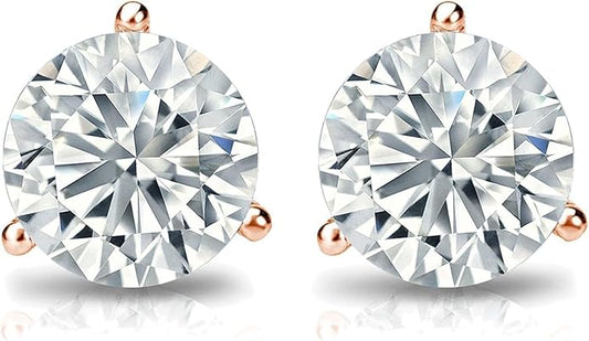 The Diamond Deal IGI Certified .50ct to 5.00 Carat Round Brilliant Lab-Grown Diamond 3-Prong Stud Earrings in 14k Yellow, White or Rose Gold With Push Back Closure