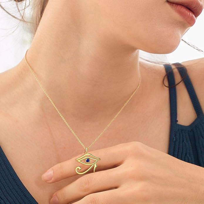 Jewmon Egyptian Eye of Horus Necklace for Women 925 Sterling Silver Blue Eye Pendant Necklace Horus Eye of Ra Necklace Ancient Egyptian Jewelry for Women