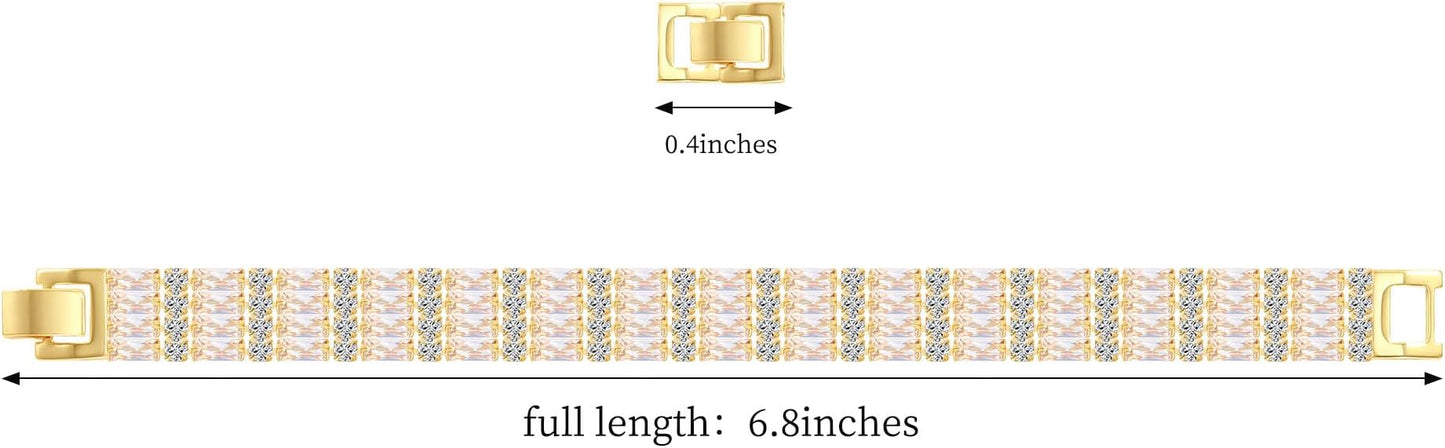 14K Gold Plated Tennis Bracelet for Women – Classic CZ Link Design, Fits 6.0"–7.2" Wrists – Stylish Sparkling Jewelry Gift, Timeless Tennis Bracelets for Women