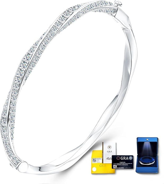 Moissanite Bracelets for Women 925 Sterling Silver with 18K White Gold Plated D Color VVS1 Clarity Luxury Bridal Wedding Gift for Wife Birthday Anniversary Jewelry Hypoallergenic with Certificate and Unique Box