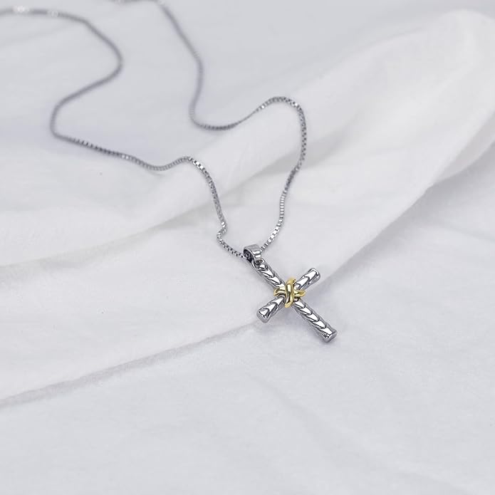 Mytys Coin Pendant Necklace for Women 18K Gold and Silver Intertwined Crossover Pendant Two Tone Necklaces Christmas Jewelry Gift