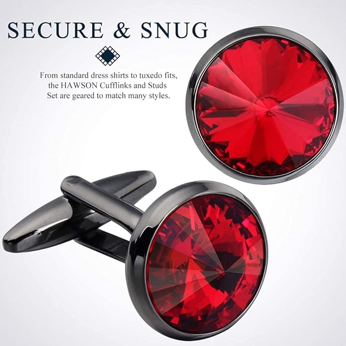 HAWSON Cufflinks for Men with 4/6 pcs Shirt Studs Set, Gift Box Packed, Mens Jewelry or Accessories for Wedding, Party, Anniversary, Birthday