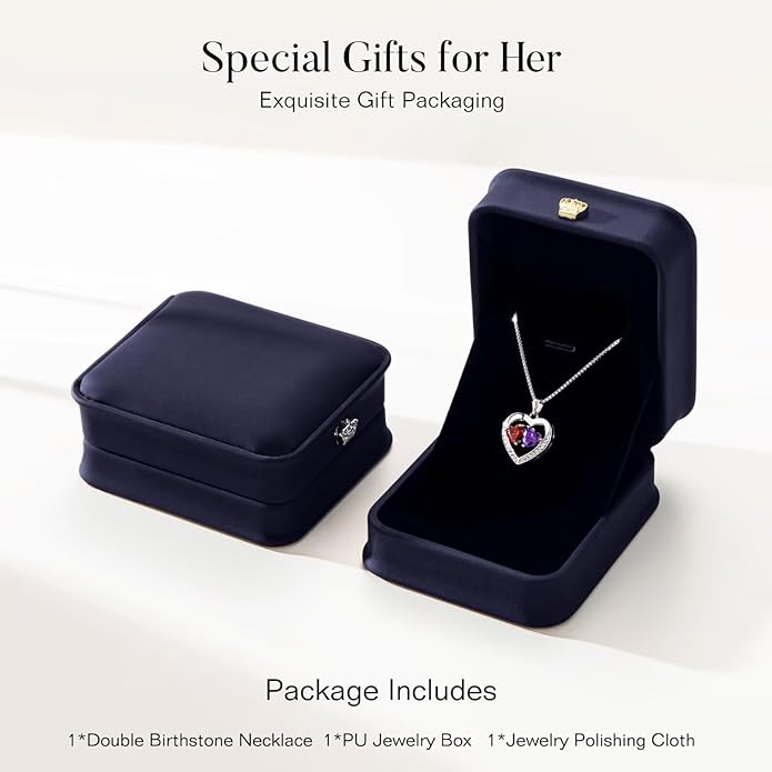 Iefil Christmas Gifts for Women Wife - 925 Sterling Silver Heart Birthstone Necklace, Anniversary Birthday Gifts for Women Wife Girlfriend Mom, Birthstone Jewelry Gift for Her