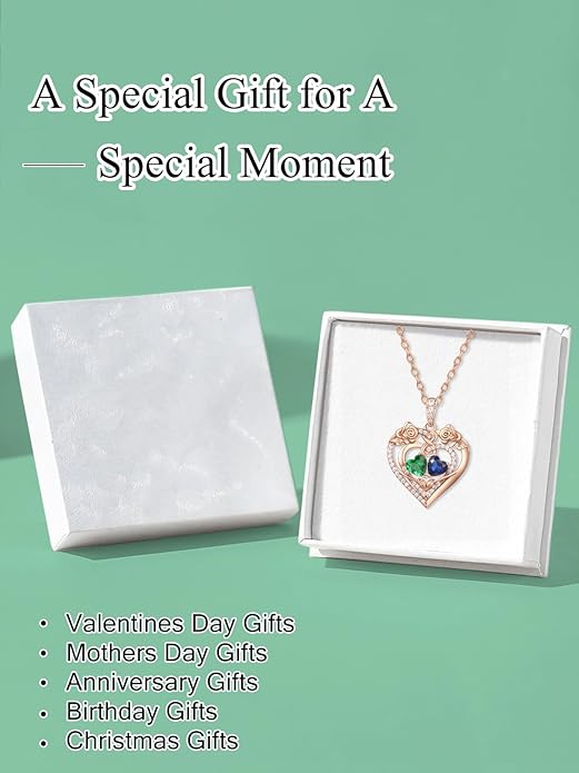 JIYVY32 Rose Heart Necklace for Women Exquisite 925 Sterling Silver Anniversary Birthday Gifts for Wife Mom Her Double Birthstone Pendant Jewelry