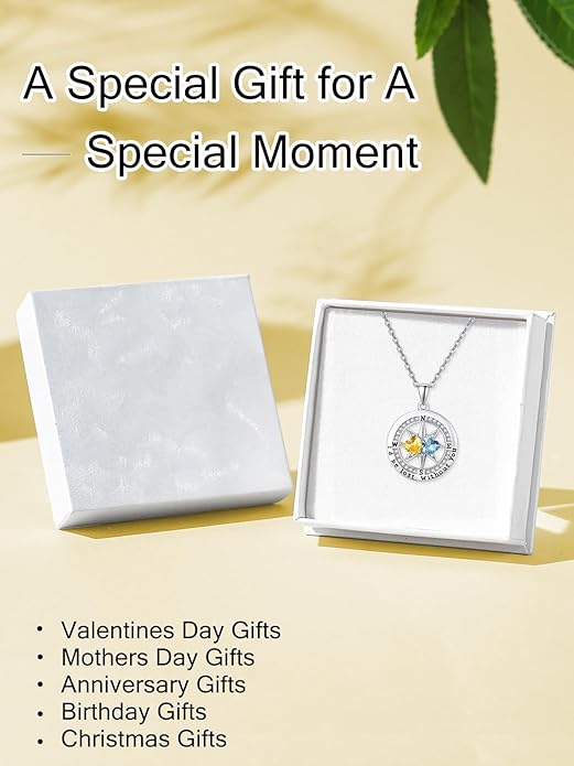 Compass Birthstones Necklace for Women, Exquisite Anniversary Birthday Gifts for Wife Her Double Birthstone Pendant jewelry ‘I'd be Lost Without You’