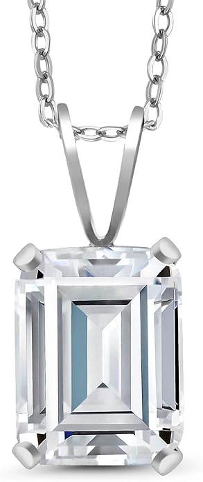 Gem Stone King Emerald Cut Pendant Necklace For Women | 925 Sterling Silver | Emerald Cut 9X7MM | Gemstone Birthstone | Fine Jewelry for Her Mom Wife | With 18 Inch Silver Chain