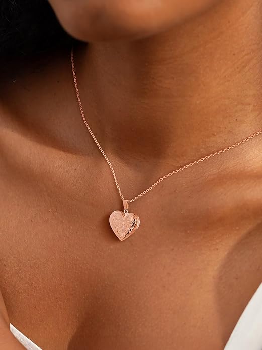 U7 Women Locket Necklace Platinum 14K Gold Photo Lockets that Hold Picture,Chain 20 Inch Personalized Gift Custom Love Heart Image Necklaces
