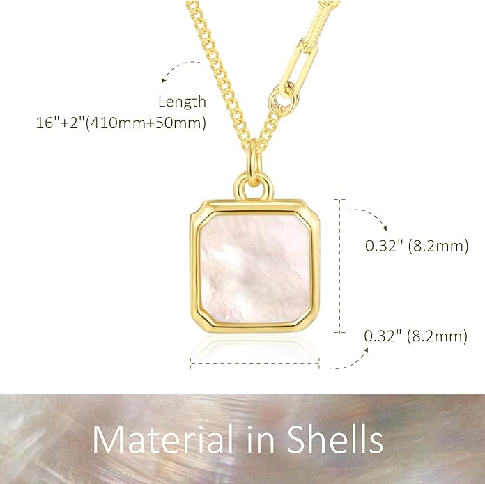 SUNFEEL Mother of Pearl Pendant Necklace 14K White/Yellow Gold Plated Sterling Silver Necklace for Women Dainty Jewelry Gifts for Mom Wife Girlfriend, Length 16+2 Inch