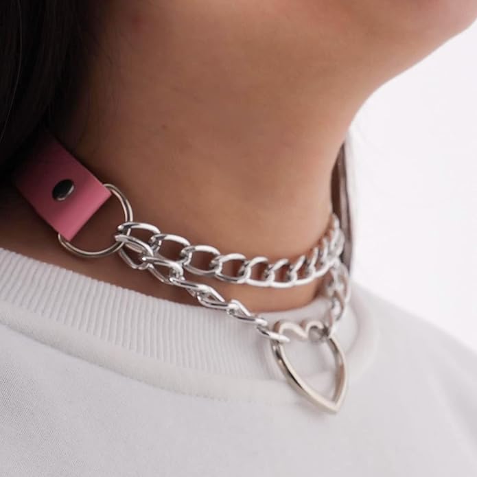 MILAKOO PU Leather Punk Choker Necklaces Circle/Heart Charm Adjustable Collar Necklace for Women