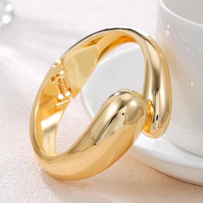 jokcde Chunky Gold/Silver Gold Cuff Bangle Bracelets for Women Trendy Hinged Cuff Open Wide Chunky Gold Bracelet Minimalist Bangle Jewelry Gift