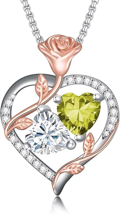 Christmas Gifts for Women Rose Heart Birthstone Pendant Necklace I Love You Forever Jewelry Valentine Mothers Day Birthday Gifts for Women Her Wife Girlfriend