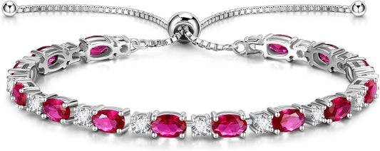 FANCIME Birthstone Tennis Bracelets Sterling Silver Bolo Tennis Bracelets Charm Fine Jewelry Birthday Gifts for Women Mom Wife Her