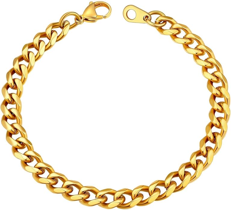 U7 Link Bracelets for Men, Cuban Link/Rope/Watch Band Solid Bracelet, Silver Black Gold Color Wrist Bracelet 3/6/9/12/15mm Width, 6.5/7.5/8.3 Inch Length, Hand Chain Jewelry for Mens Women