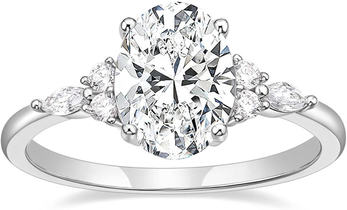 TIGRADE 3CT Engagement Ring Oval Cut Cubic Zirconia Marquise Round CZ Eternity Wedding Band for Women Size 3-12