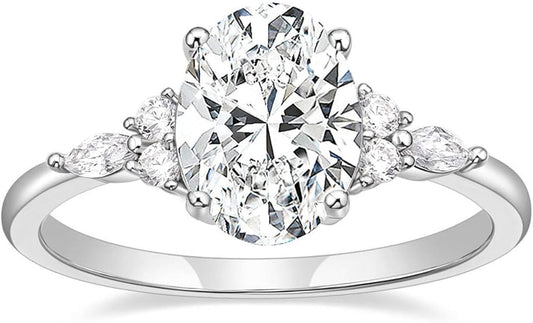 TIGRADE 3CT Engagement Ring Oval Cut Cubic Zirconia Marquise Round CZ Eternity Wedding Band for Women Size 3-12