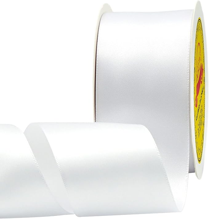 LEEQE Double Face Satin Ribbon 2 inch X 25 Yards Polyester White Ribbon for Gift Wrapping Very Suitable for Weddings Party Hair Bow Invitation Decorations and More