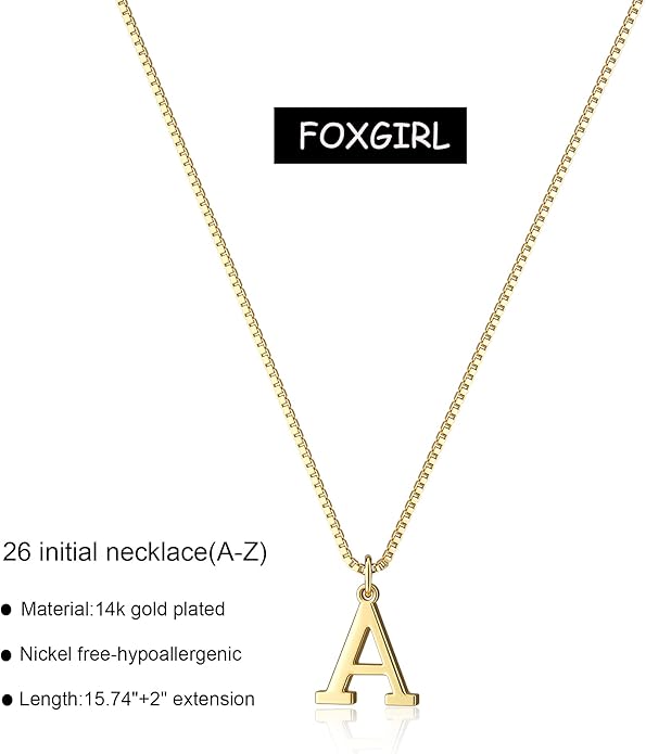 Foxgirl Gold Initial Necklaces for Women, Dainty Gold Letter Necklace Tiny A-Z Pendant Choker Necklace Trendy Cute Personalized Monogram Name Necklace Gold Jewelry Necklace for Women Gift