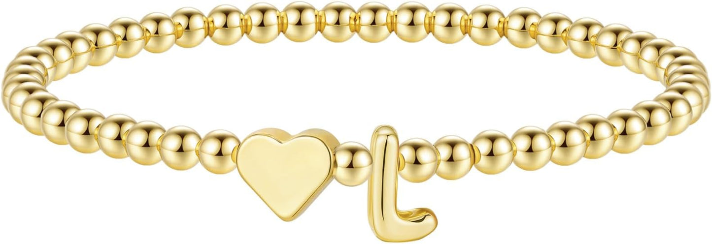 M MOOHAM Stocking Stuffers for Teen Girls Women - Dainty Gold Initial Beaded Bracelets for Women Trendy, Charm Letter A-Z Personalized Bracelet Jewelry Kids Christmas Gifts